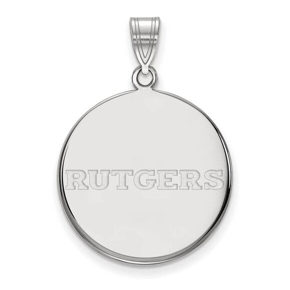 10k White Gold Rutgers Large Script Disc Pendant